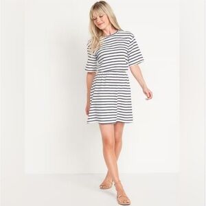 Navy and White Striped Waist Defined T-Shirt Dress Size M